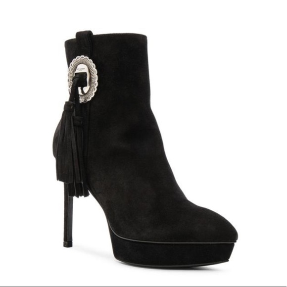 NEW Saint Laurent Classic Janis 105 Concho Ankle Boot in Black Suede Size 37 - Picture 5 of 15
